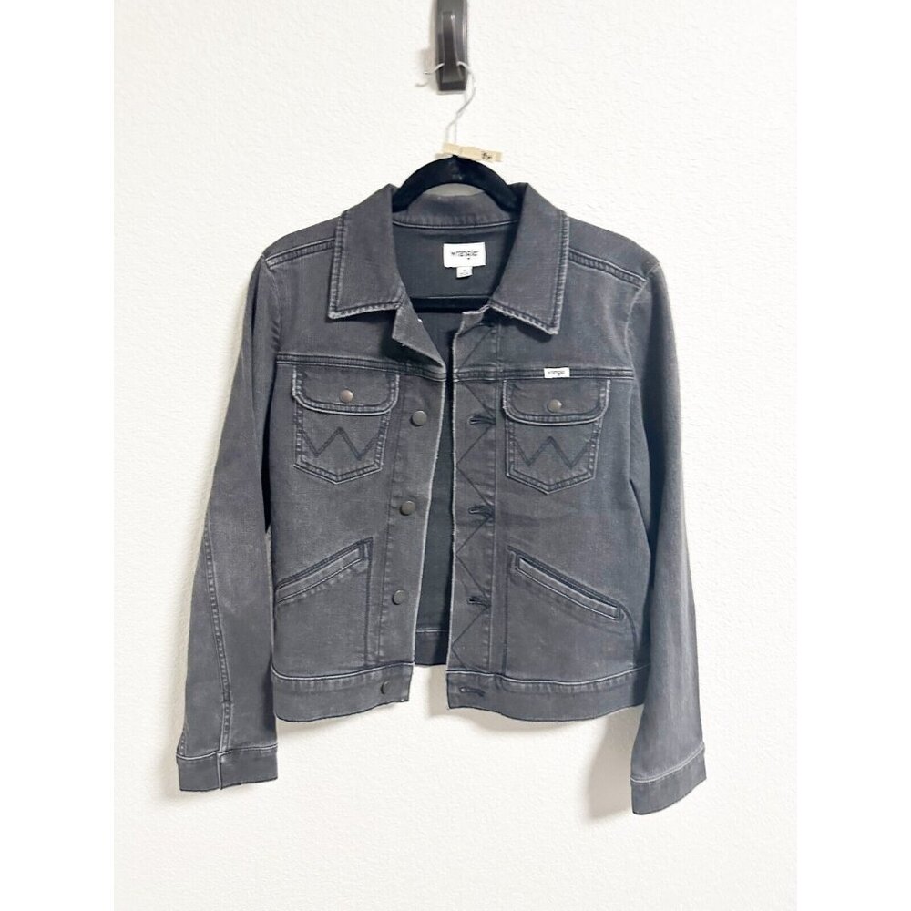 Wrangler Womens Black Denim Trucker Jacket Western Button Front Stretch‎ Medium